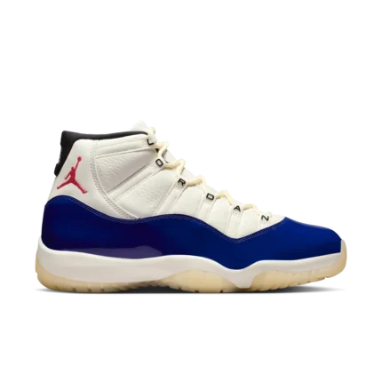 Air Jordan 11 Rare Air sneakers in Sail leather with Fire Red and Royal Blue accents